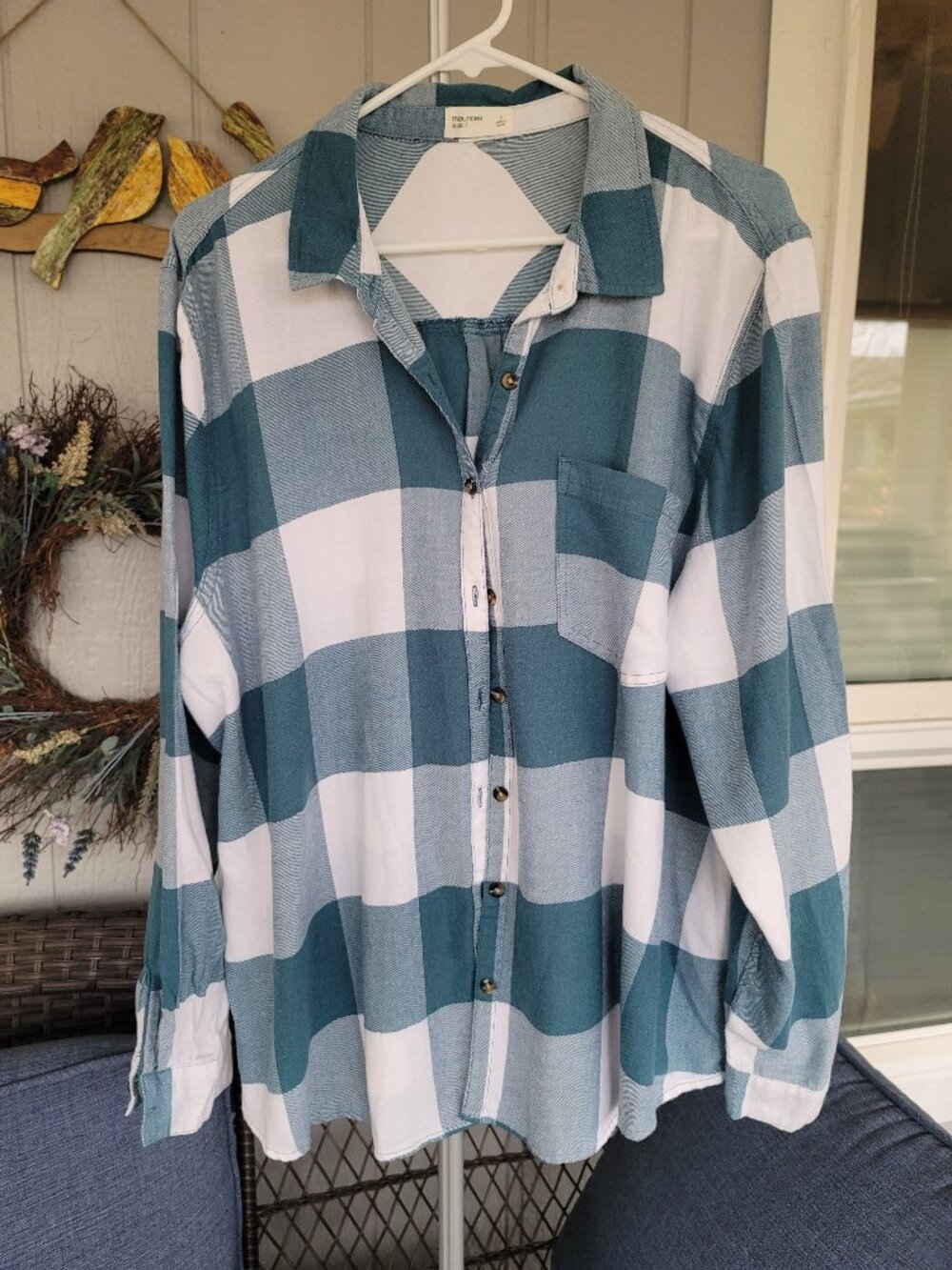 Maurices Plus Size 2X Teal Blue Buffalo Plaid Super Soft Flannel Top - Like New!